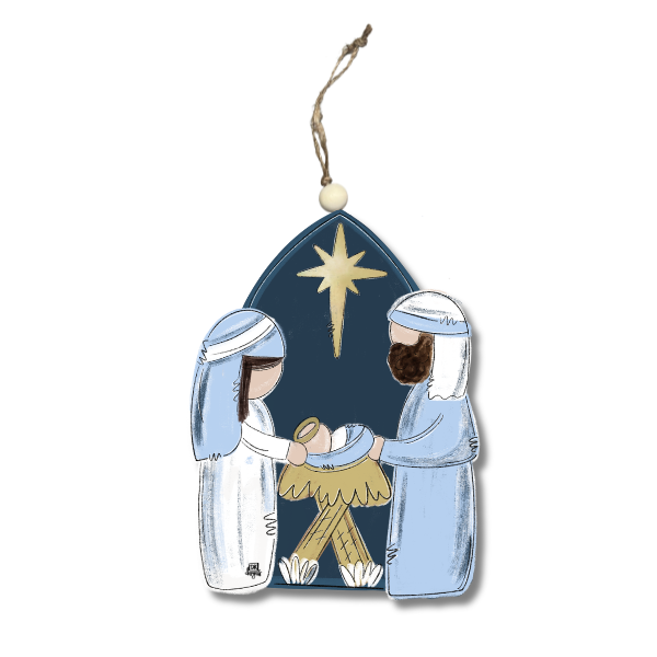 Blue and White Nativity Acrylic Ornament