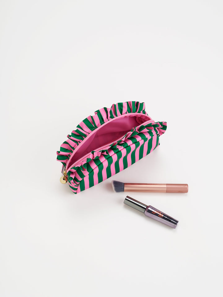 Stripe Ruffle S Zip Pouch - Green