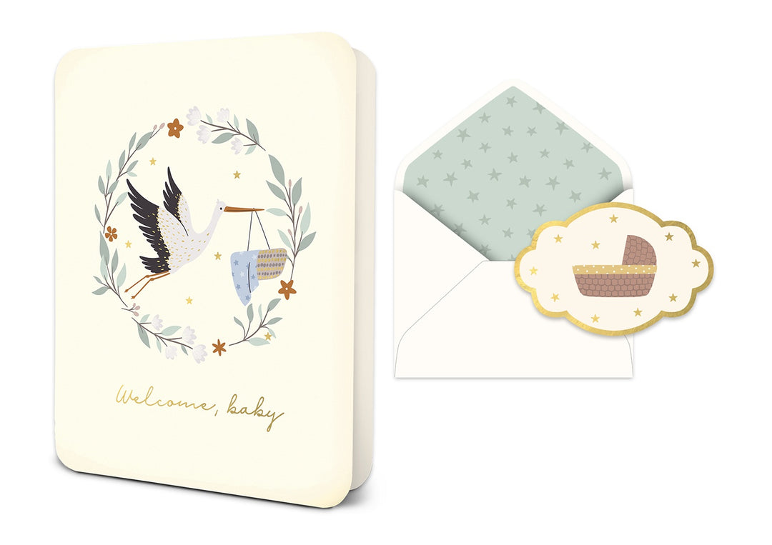 Welcome Baby Stork Deluxe Greeting Card