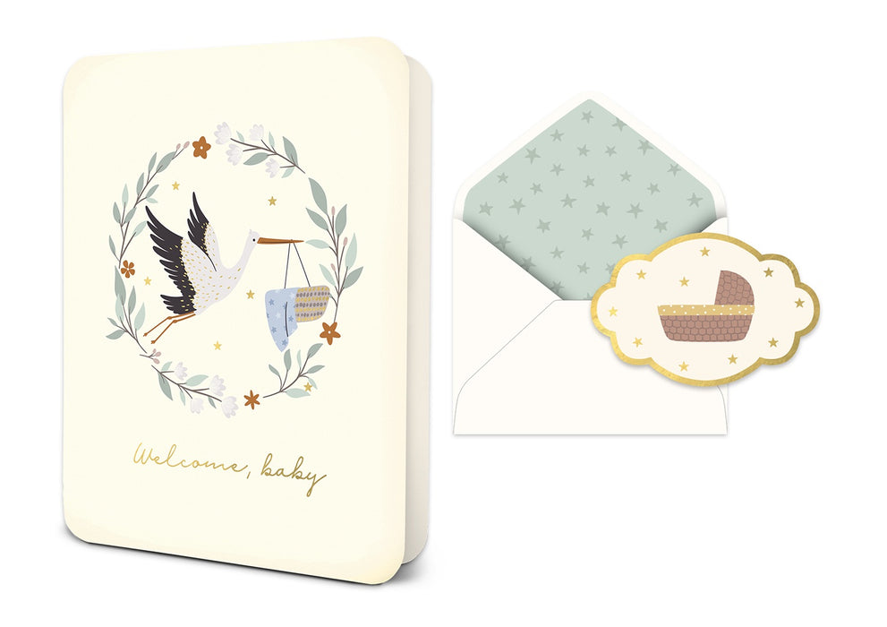 Welcome Baby Stork Deluxe Greeting Card