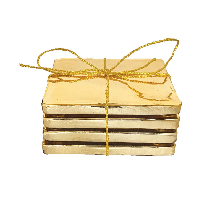 Gold Finished Glass Coasters Set