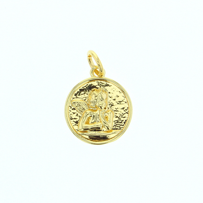 Gold Angel Round Medallion Charm