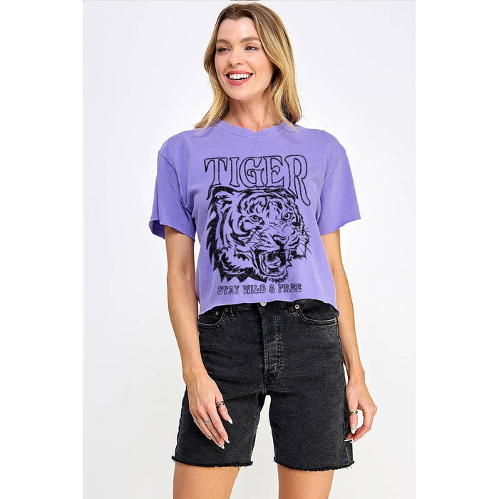 Stay Wild & Free Tiger Violet Cropped Vintage Tee