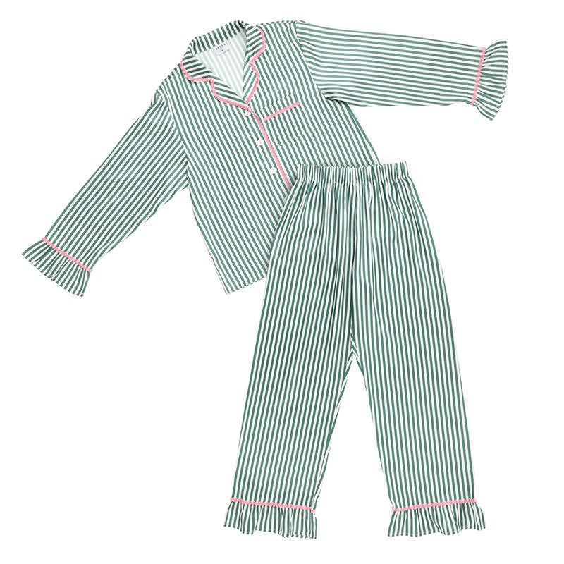 Green Stripe Ruffle Pajama Set
