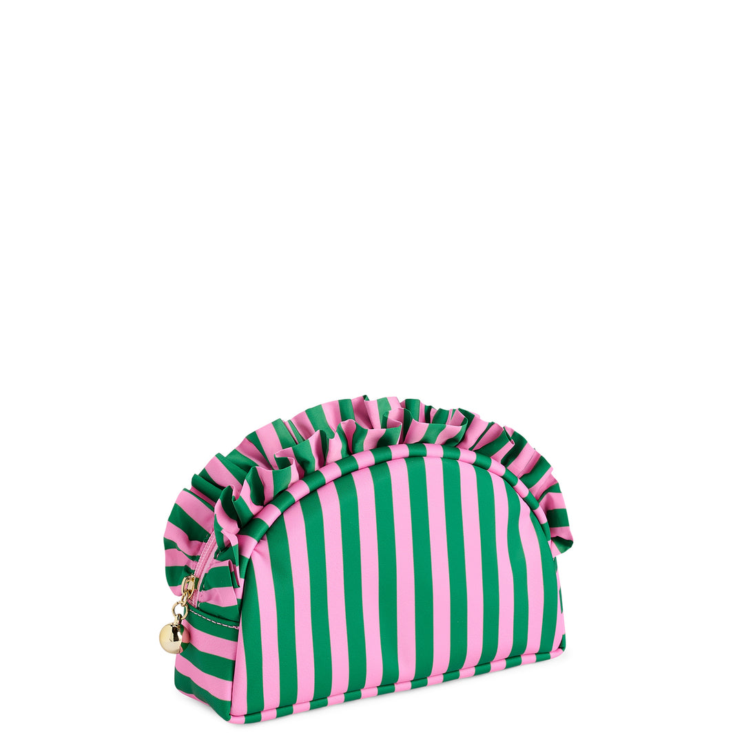 Stripe Ruffle S Zip Pouch - Green