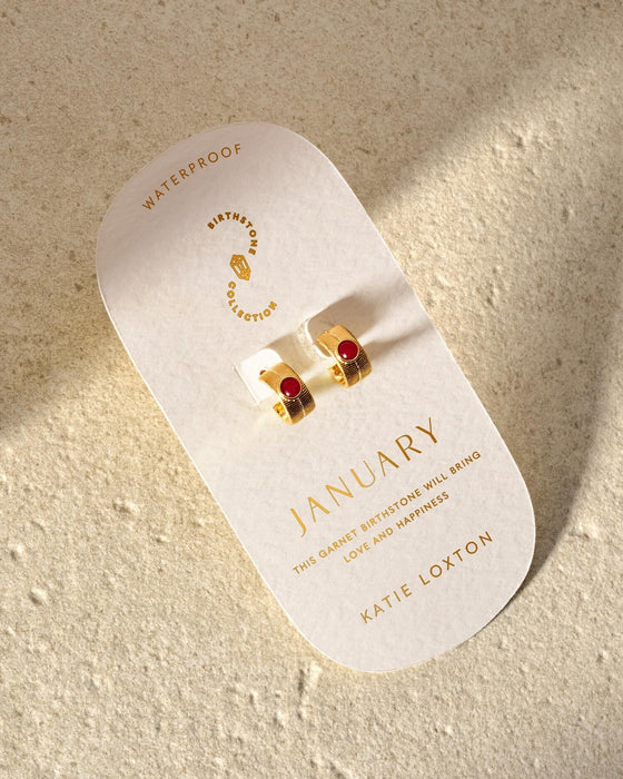Birthstone Hoop Earrings - January - Garnet