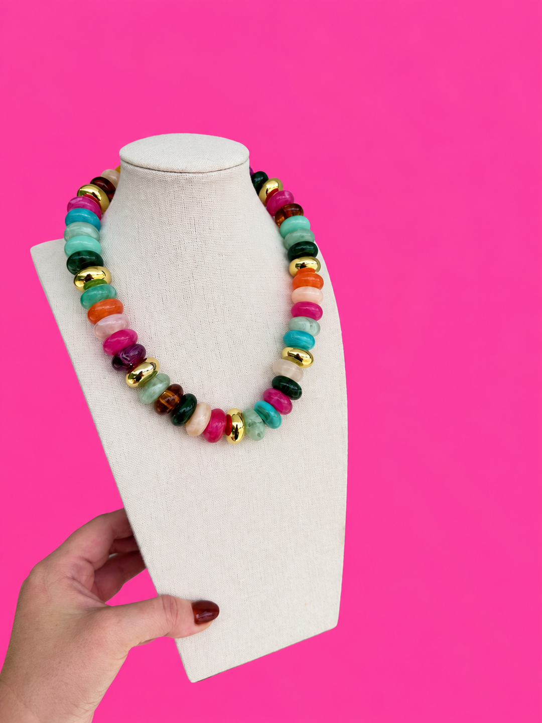 Multi w/ Gold Circle with Gold Bead Necklace