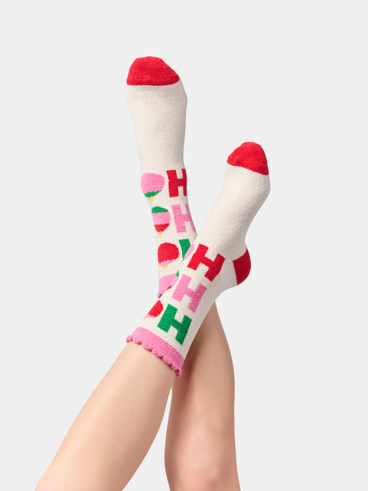Ho Ho Ho Ornaments Socks - Ivory