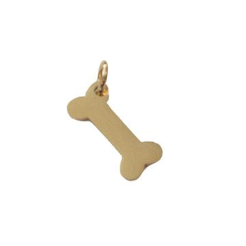 Gold jewelry piece featuring a bone-shaped pendant with a smooth matte-gold finish and a small integrated top loop set against a clean white background
