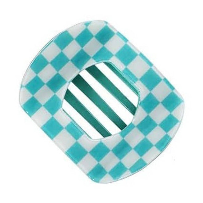 Blue Checkered Jumbo Lay Flat Oval Hair Claw Clip