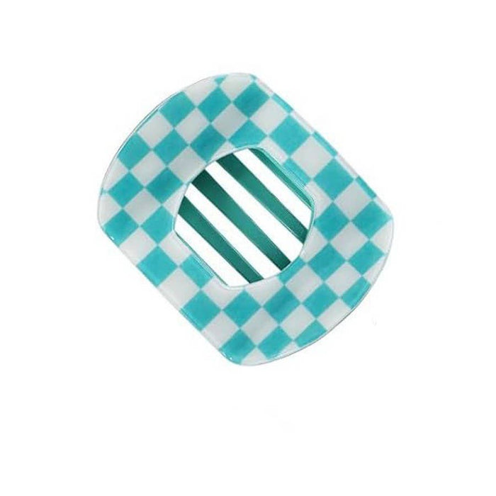 Blue Checkered Jumbo Lay Flat Oval Hair Claw Clip