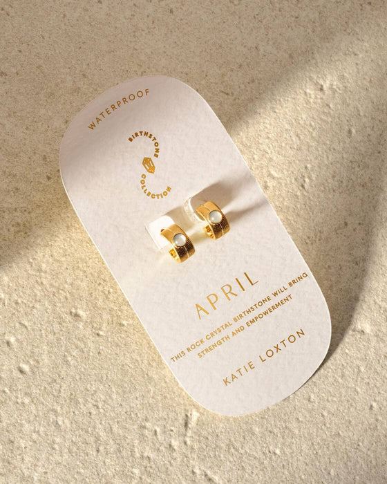 Birthstone Hoop Earrings - April - Rock Crystal