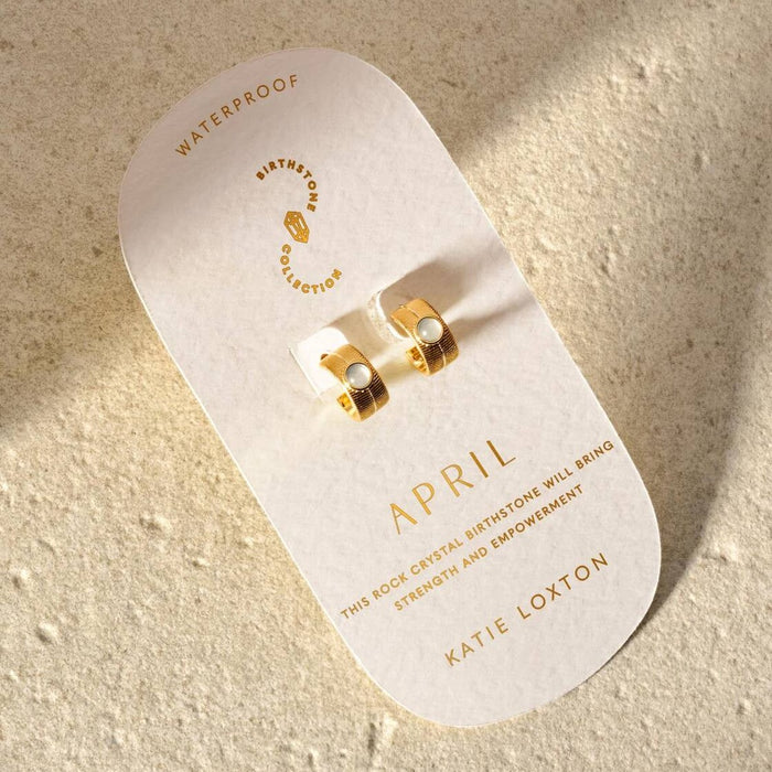 Birthstone Hoop Earrings - April - Rock Crystal