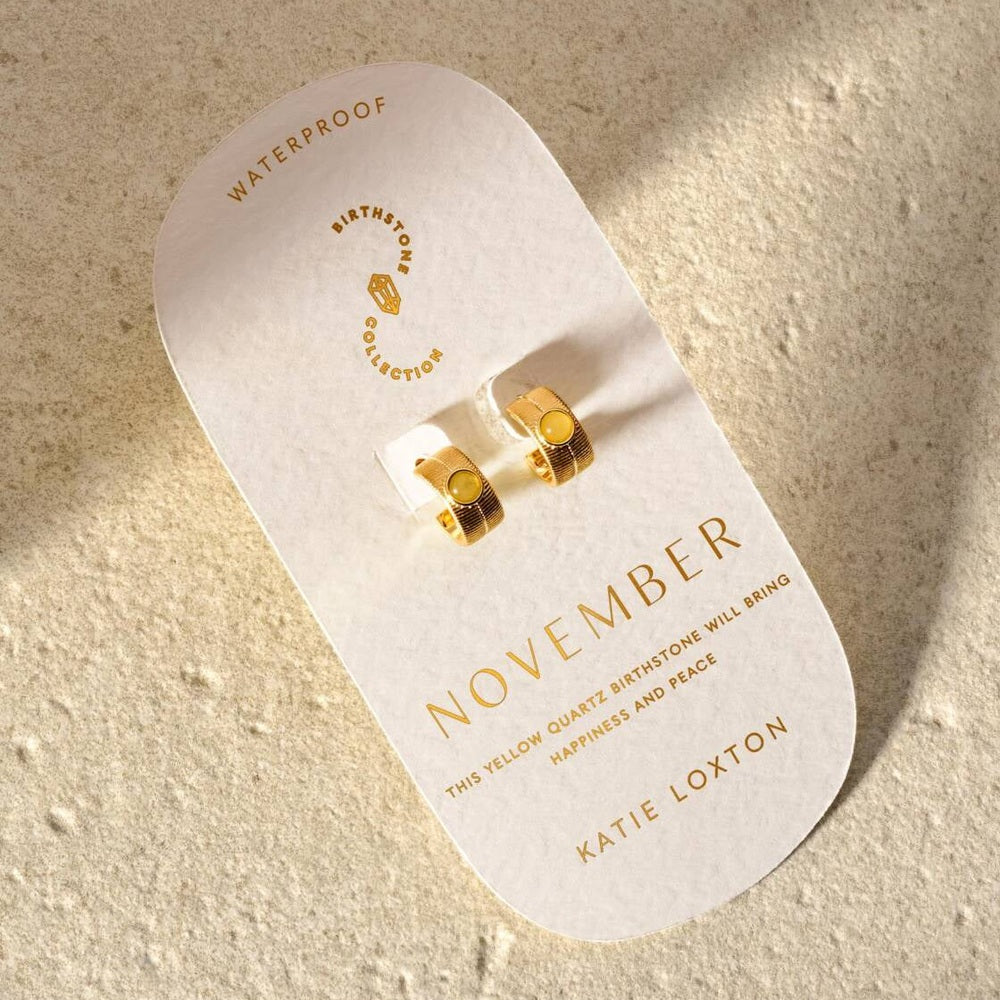 Birthstone Hoop Earrings - November - Yellow Quartz