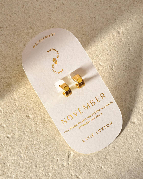 Birthstone Hoop Earrings - November - Yellow Quartz