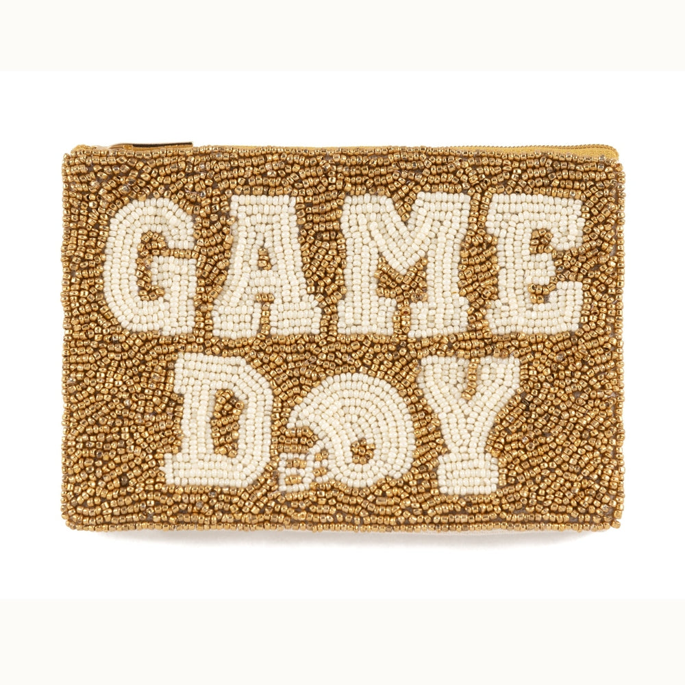 Helmet Game Day Beaded Zip Pouch - Gold