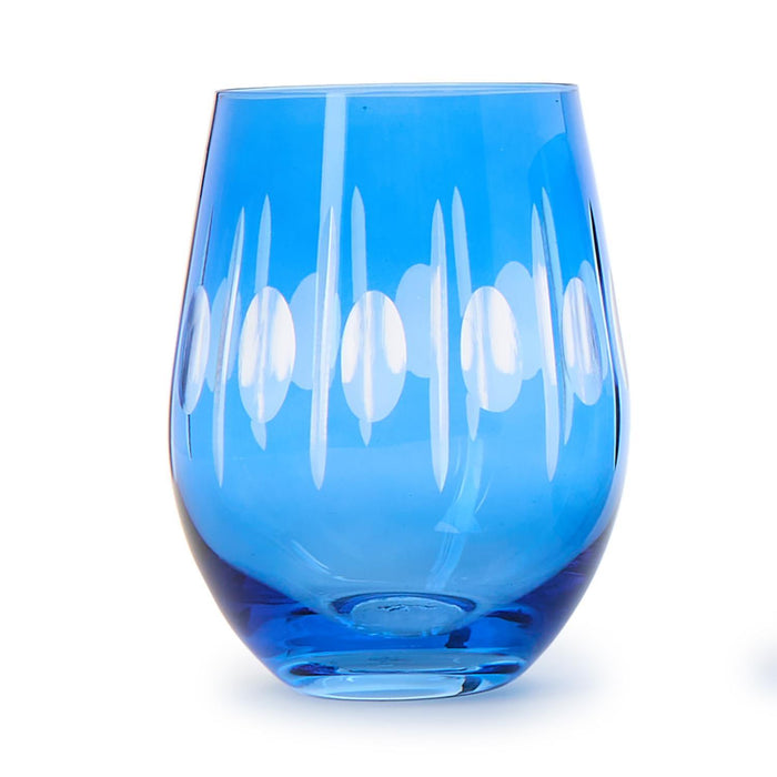 Sparkling Cut Stemless Wine Glass - Blue
