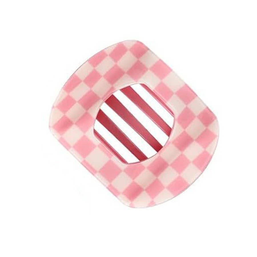 Pink Checkered Jumbo Lay Flat Oval Hair Claw Clip