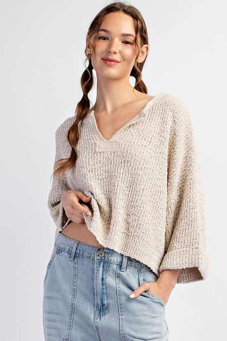 Textured V-Neck Long Sleeve Sweater