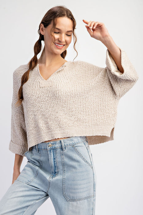 Textured V-Neck Long Sleeve Sweater