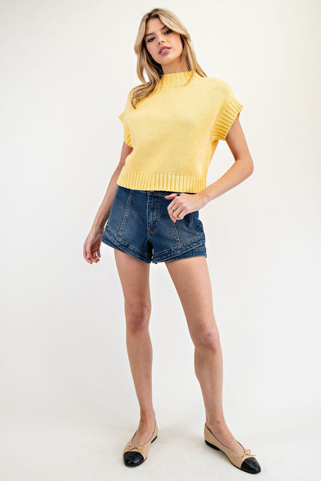 Mock Neck Cropped Short Sleeve Sweater Top