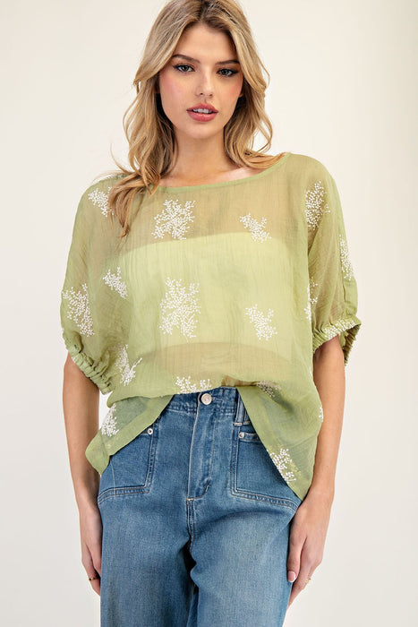 Embroidered Dolman Sleeve Top