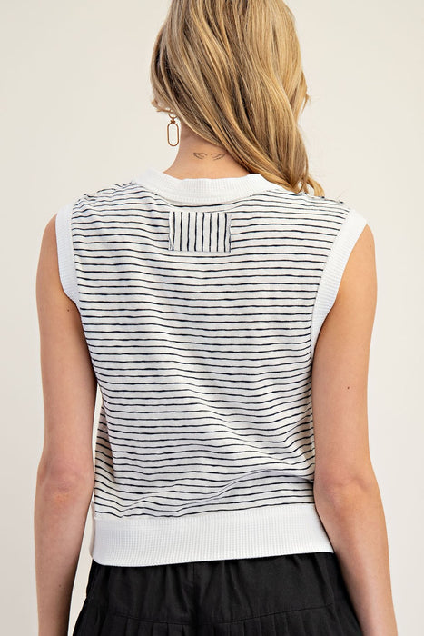 Striped Sleeveless Waffle Knit Top