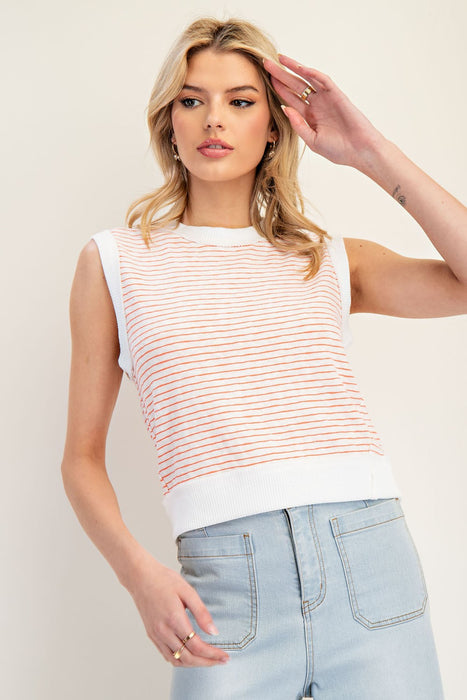 Striped Sleeveless Waffle Knit Top