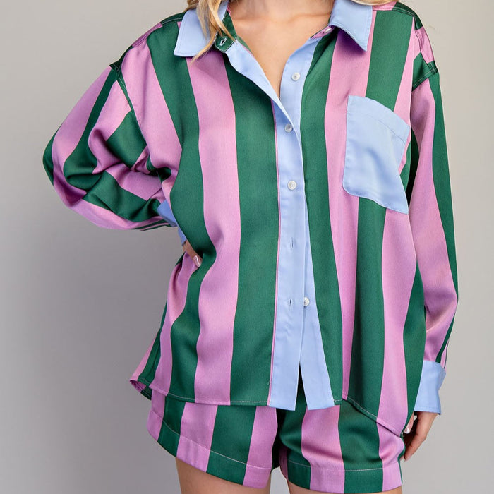 Striped Button Down Collared Set