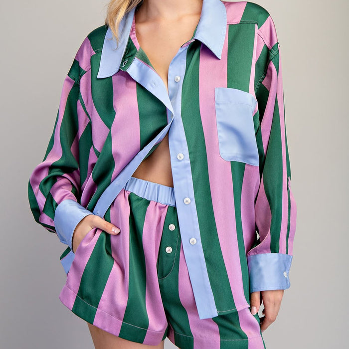 Striped Button Down Collared Set