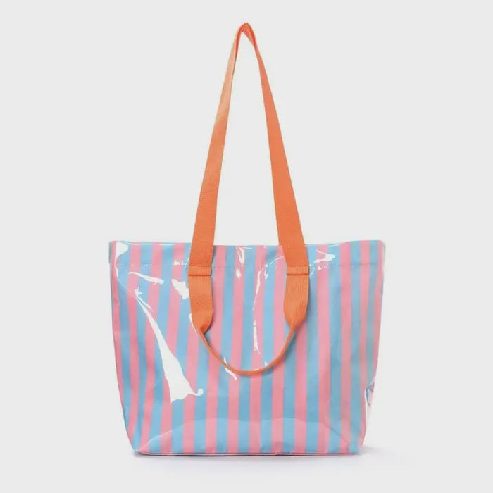 Blue/Pink Large Striped Vinyl Shoulder Bag