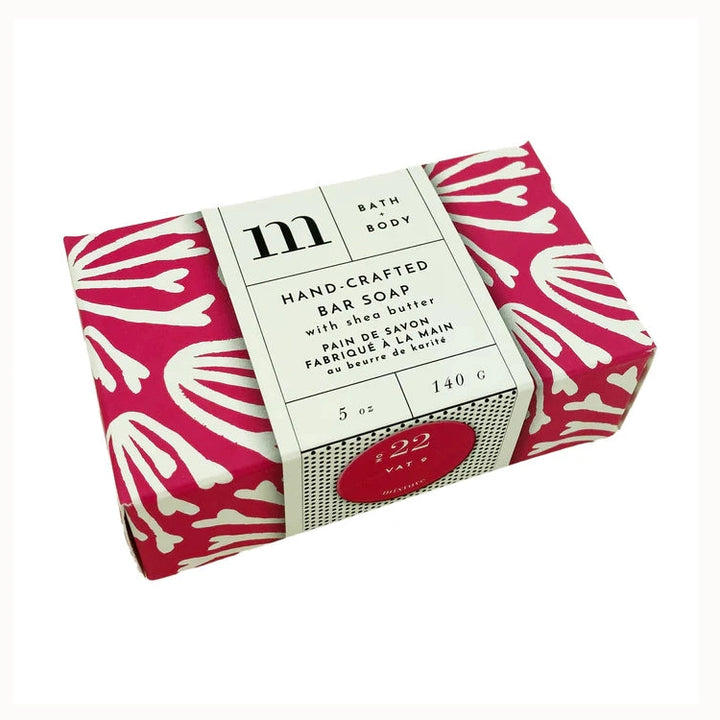Mixture hand-crafted bar soap with shea butter in magenta and white patterned paper, No. 22 Vat 9