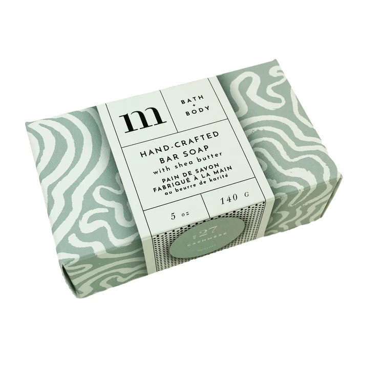 Mixture hand-crafted bar soap in gray and white swirl patterned paper, No. 27 Cashmere