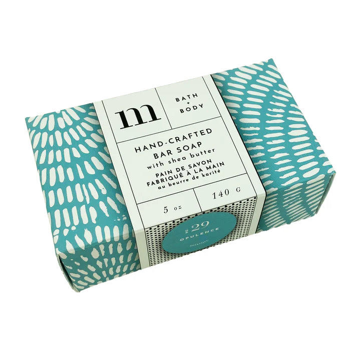 Mixture hand-crafted bar soap in teal and white patterned paper, No. 29 Opulence
