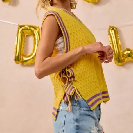 Purple and Gold Textured Knit Sweater Top