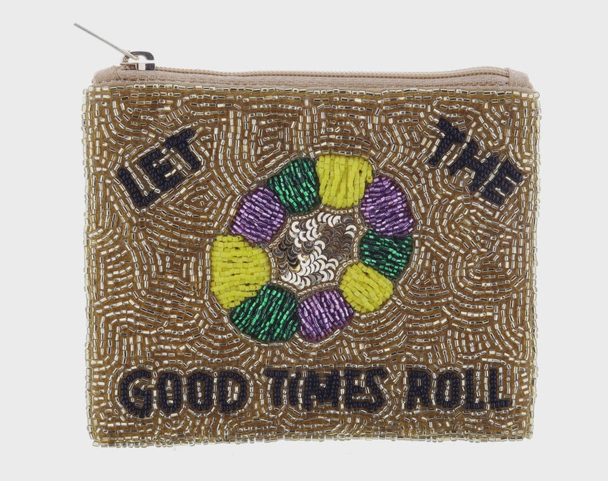 Gold Beaded "Let the Good Times Roll" & King Cake Coin Purse