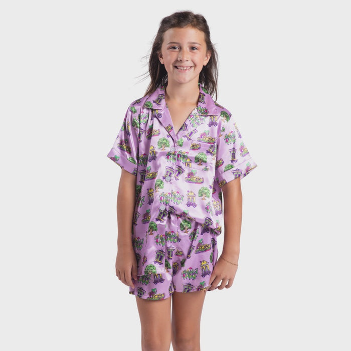 Kids Mardi Gras Silky Satin Pajama Set