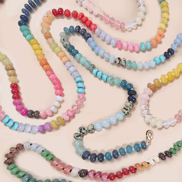 Natural Agate Glass Semi Precious Bead Necklace