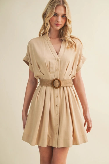 Dolman Sleeve Belted Button-Front Dress