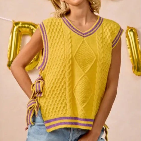 Purple and Gold Textured Knit Sweater Top