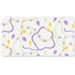 Fine bone china tray by Halcyon Days featuring an illustrated jewelry pattern of lavender beaded necklaces, golden crowns, and purple cameos on a white background