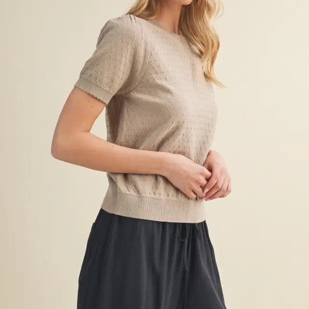 Starburst Pointelle Puff Sleeve Sweater