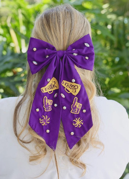 Cheer Them On Hair Bow Purple & Gold