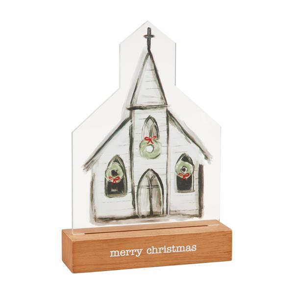 Church Light-Up Plaque - Merry Christmas