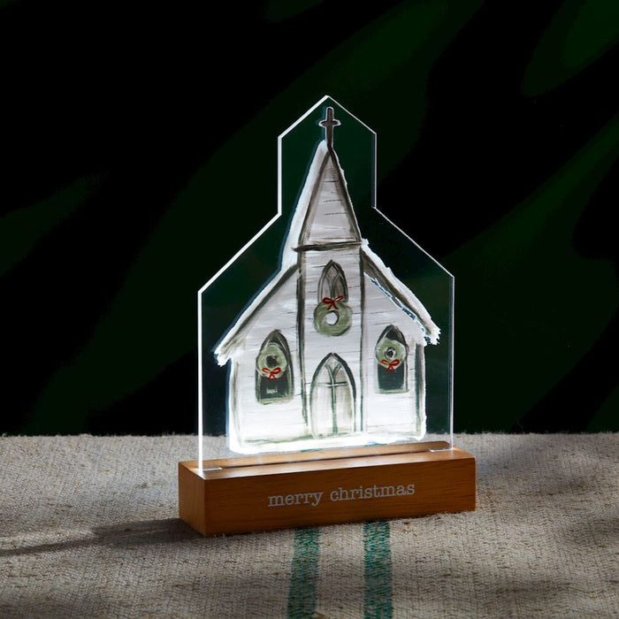 Church Light-Up Plaque - Merry Christmas