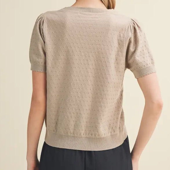Starburst Pointelle Puff Sleeve Sweater