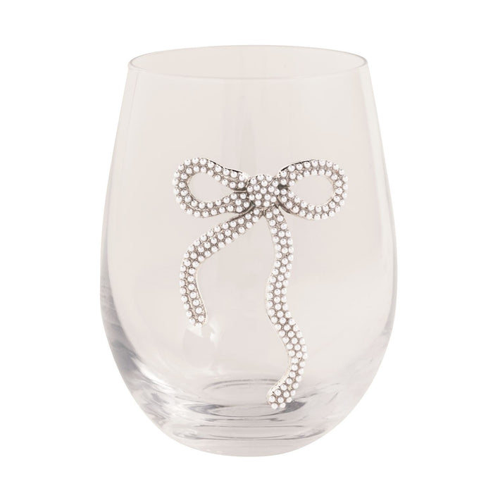 Beaded White Bow Wine Glass