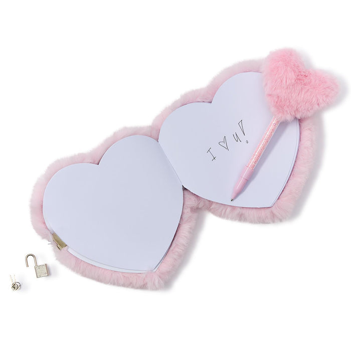 Plush Pink Faux Fur Heart Journal with Lock and Key