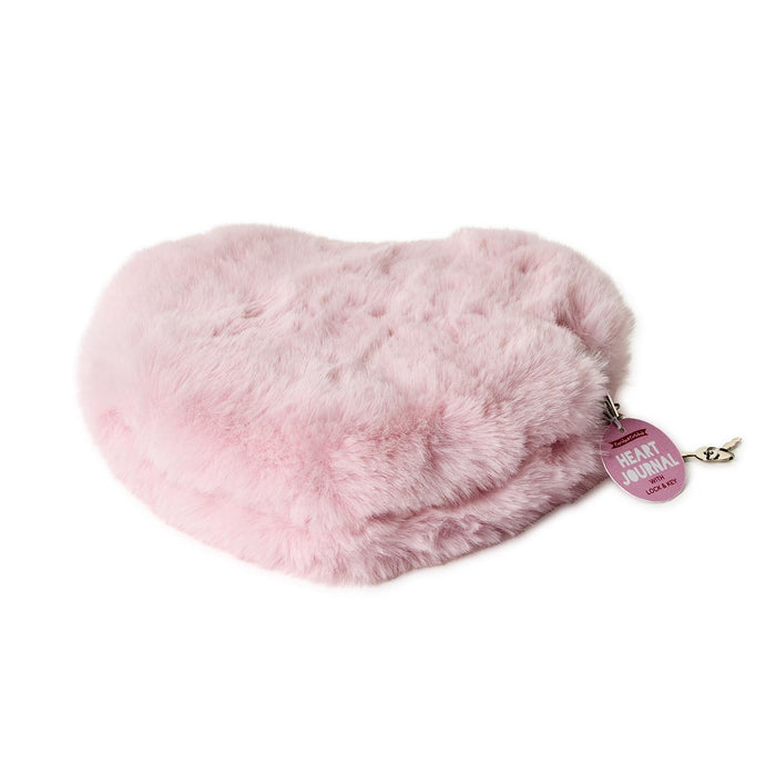 Plush Pink Faux Fur Heart Journal with Lock and Key