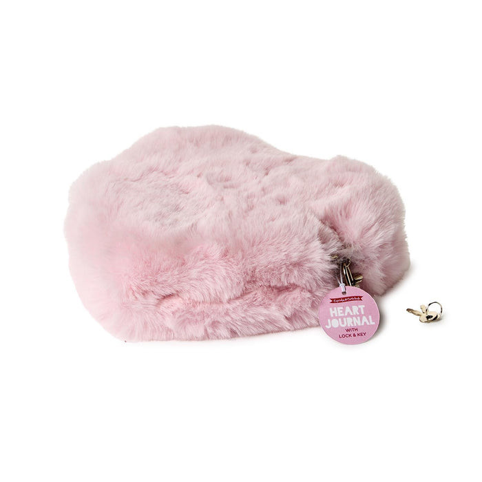 Plush Pink Faux Fur Heart Journal with Lock and Key